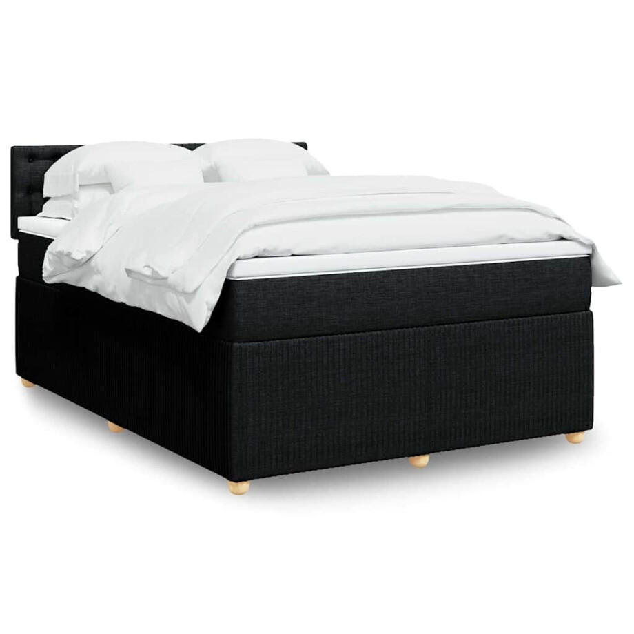 vidaXL Boxspring met matras stof zwart 140x200 cm afbeelding 1