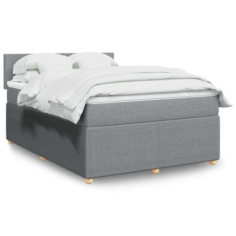 vidaXL Boxspring met matras stof lichtgrijs 160x200 cm afbeelding 1