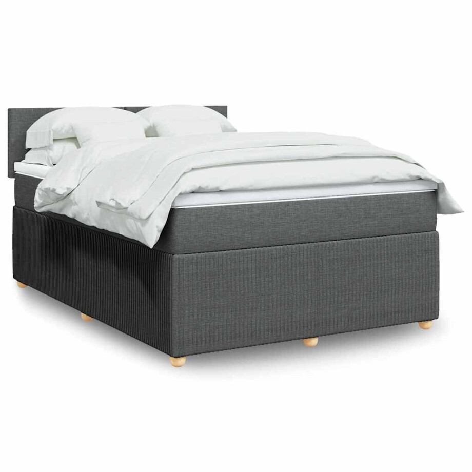 vidaXL Boxspring met matras stof donkergrijs 160x200 cm afbeelding 1