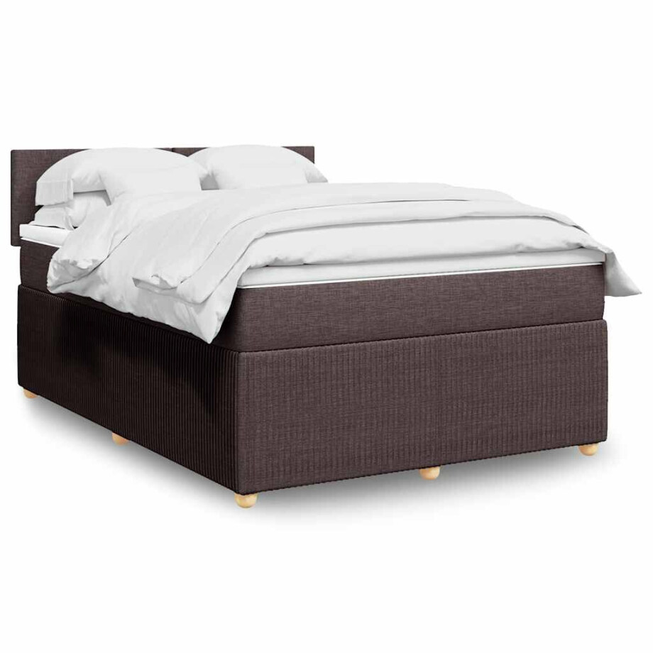 vidaXL Boxspring met matras stof donkerbruin 160x200 cm vidaXL Boxspring met matras stof donkerbruin 160x200 cm afbeelding 1