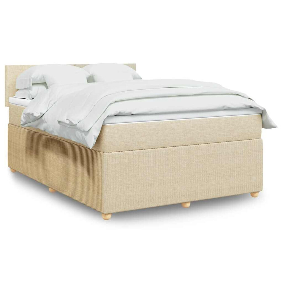 vidaXL Boxspring met matras stof crèmekleurig 160x200 cm afbeelding 1