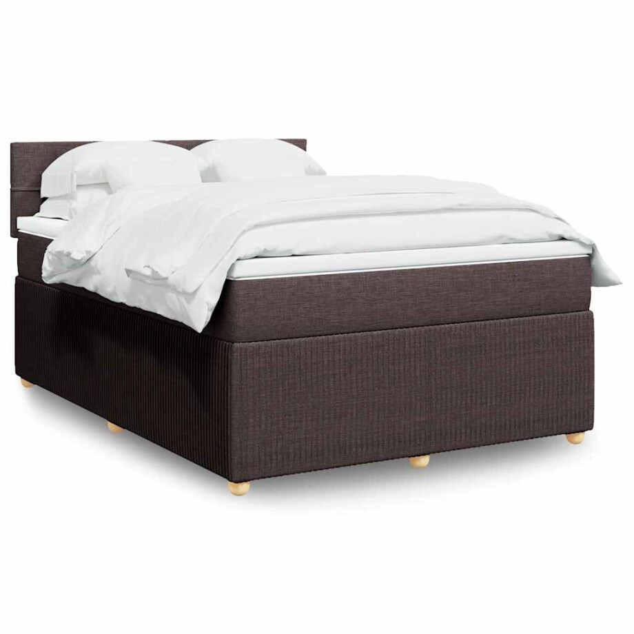 vidaXL Boxspring met matras stof donkerbruin 160x200 cm vidaXL Boxspring met matras stof donkerbruin 160x200 cm afbeelding 1