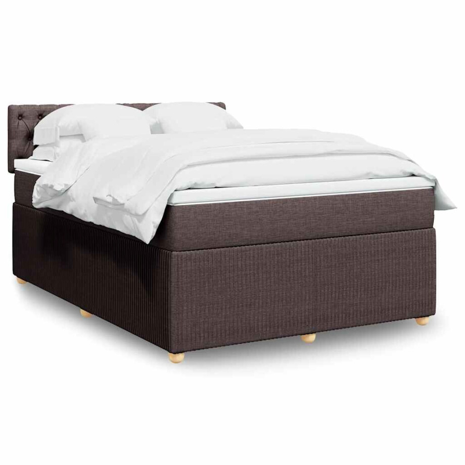 vidaXL Boxspring met matras stof donkerbruin 160x200 cm vidaXL Boxspring met matras stof donkerbruin 160x200 cm afbeelding 1
