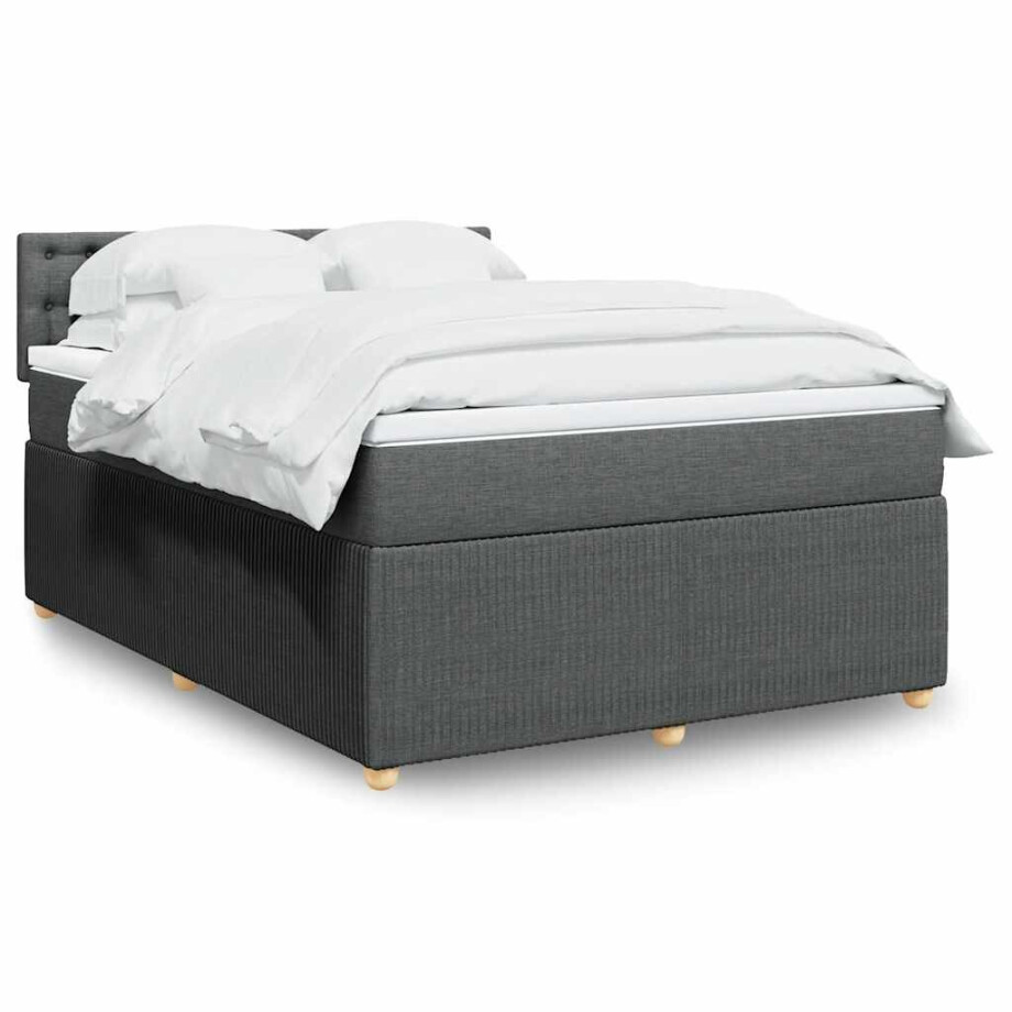 vidaXL Boxspring met matras stof donkergrijs 160x200 cm afbeelding 1