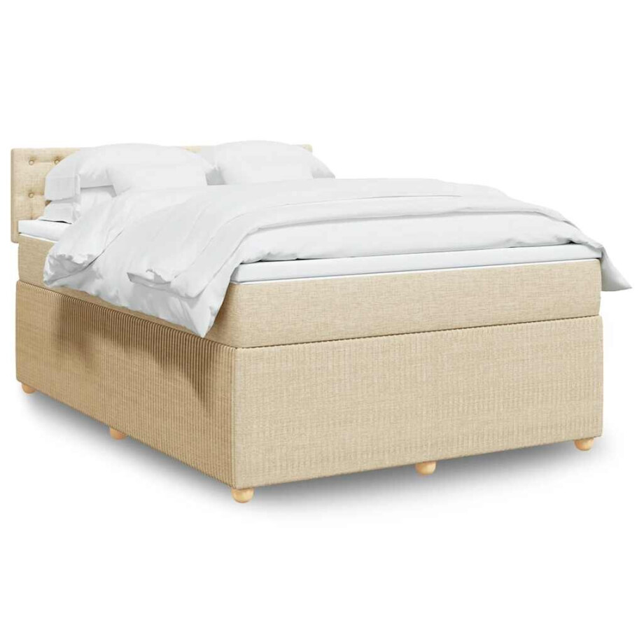 vidaXL Boxspring met matras stof crèmekleurig 160x200 cm afbeelding 1