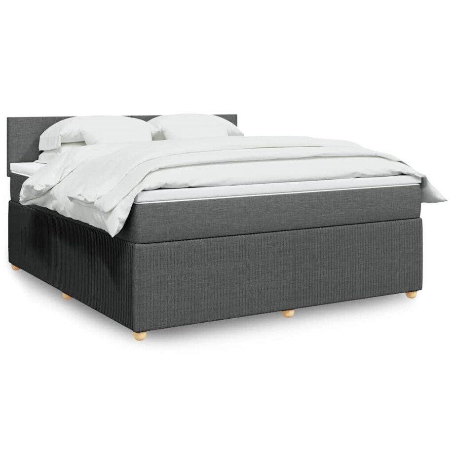 vidaXL Boxspring met matras stof donkergrijs 180x200 cm vidaXL Boxspring met matras stof donkergrijs 180x200 cm afbeelding 1