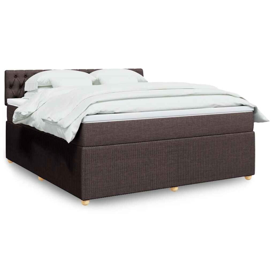 vidaXL Boxspring met matras stof donkerbruin 180x200 cm afbeelding 1