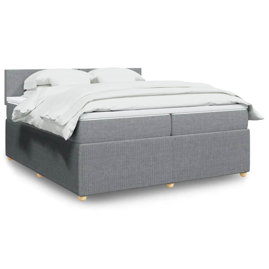 vidaXL Boxspring met matras stof lichtgrijs 200x200 cm afbeelding 1