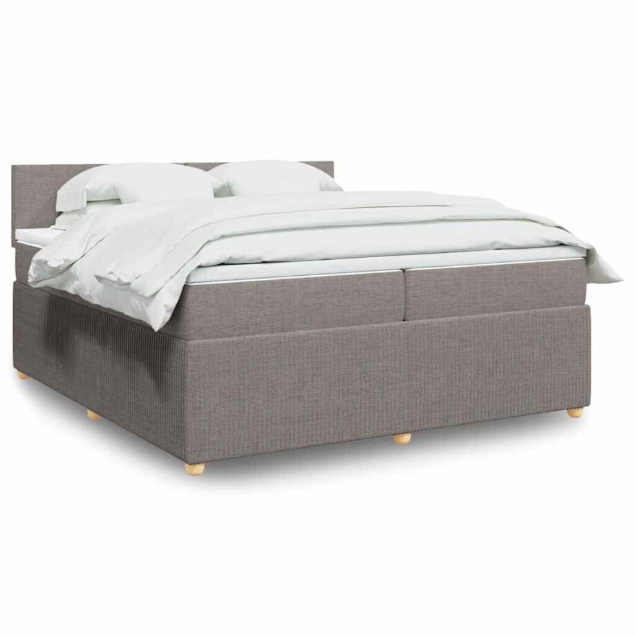 vidaXL Boxspring met matras stof taupe 200x200 cm vidaXL Boxspring met matras stof taupe 200x200 cm afbeelding 1