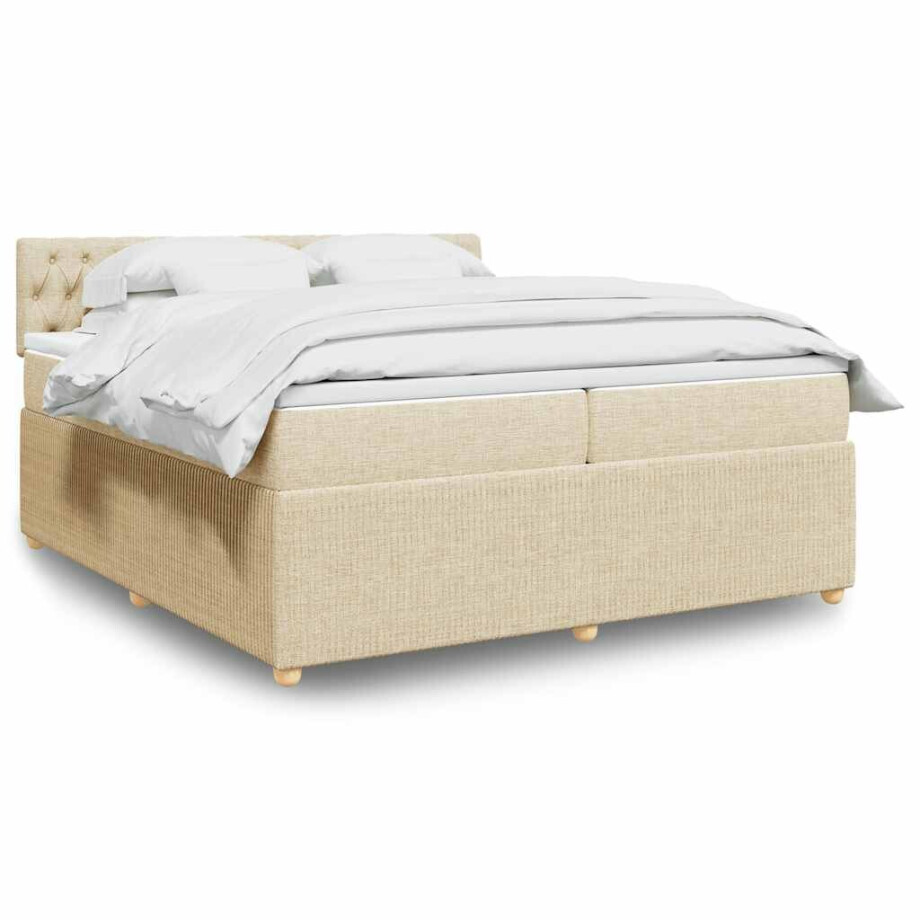 vidaXL Boxspring met matras stof crèmekleurig 200x200 cm afbeelding 1