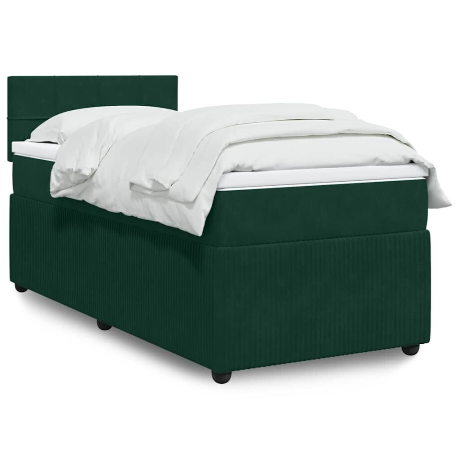 vidaXL Boxspring met matras fluweel donkergroen 80x200 cm afbeelding 1