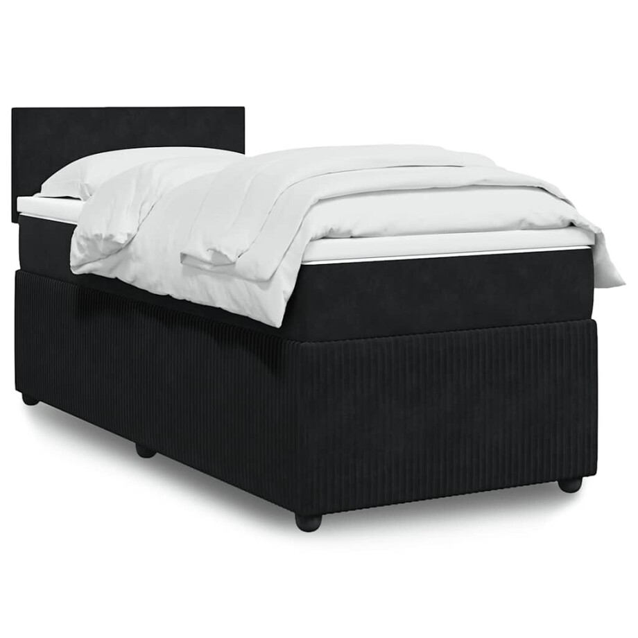vidaXL Boxspring met matras fluweel zwart 90x190 cm afbeelding 1