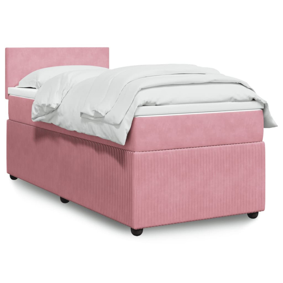 vidaXL Boxspring met matras fluweel roze 90x200 cm afbeelding 1