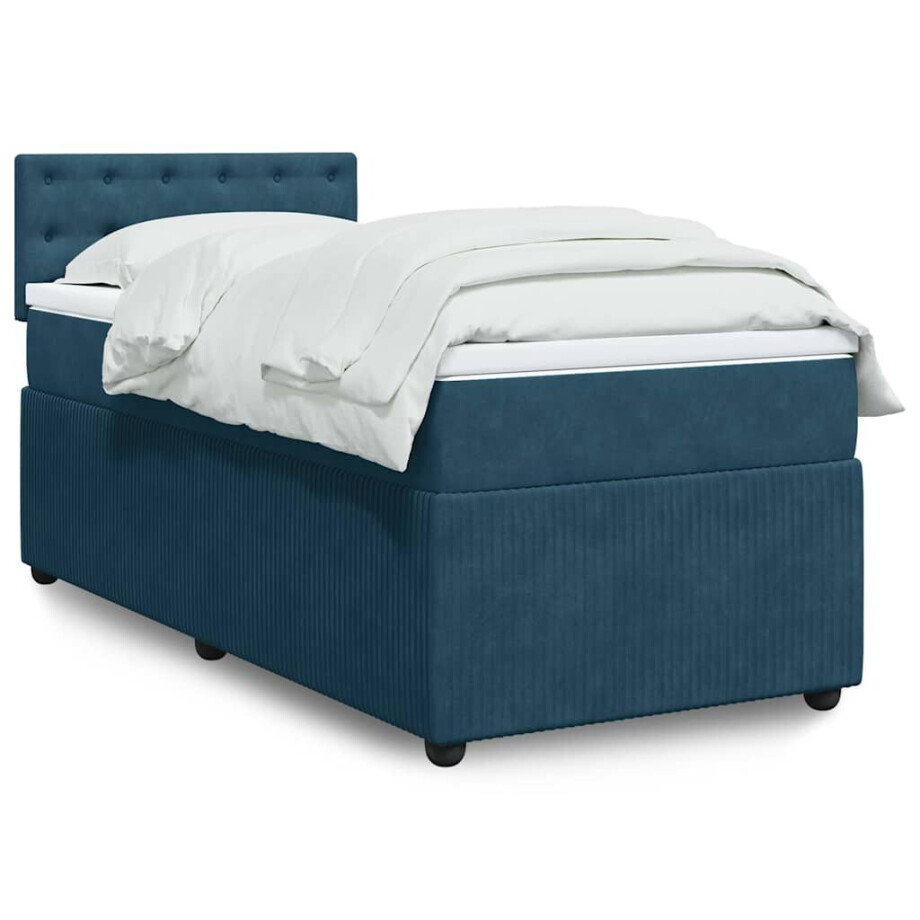 vidaXL Boxspring met matras fluweel blauw 90x200 cm afbeelding 1