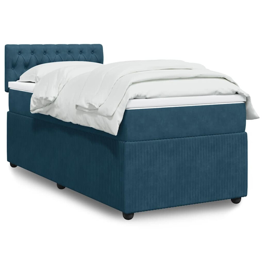 vidaXL Boxspring met matras fluweel blauw 90x200 cm afbeelding 1