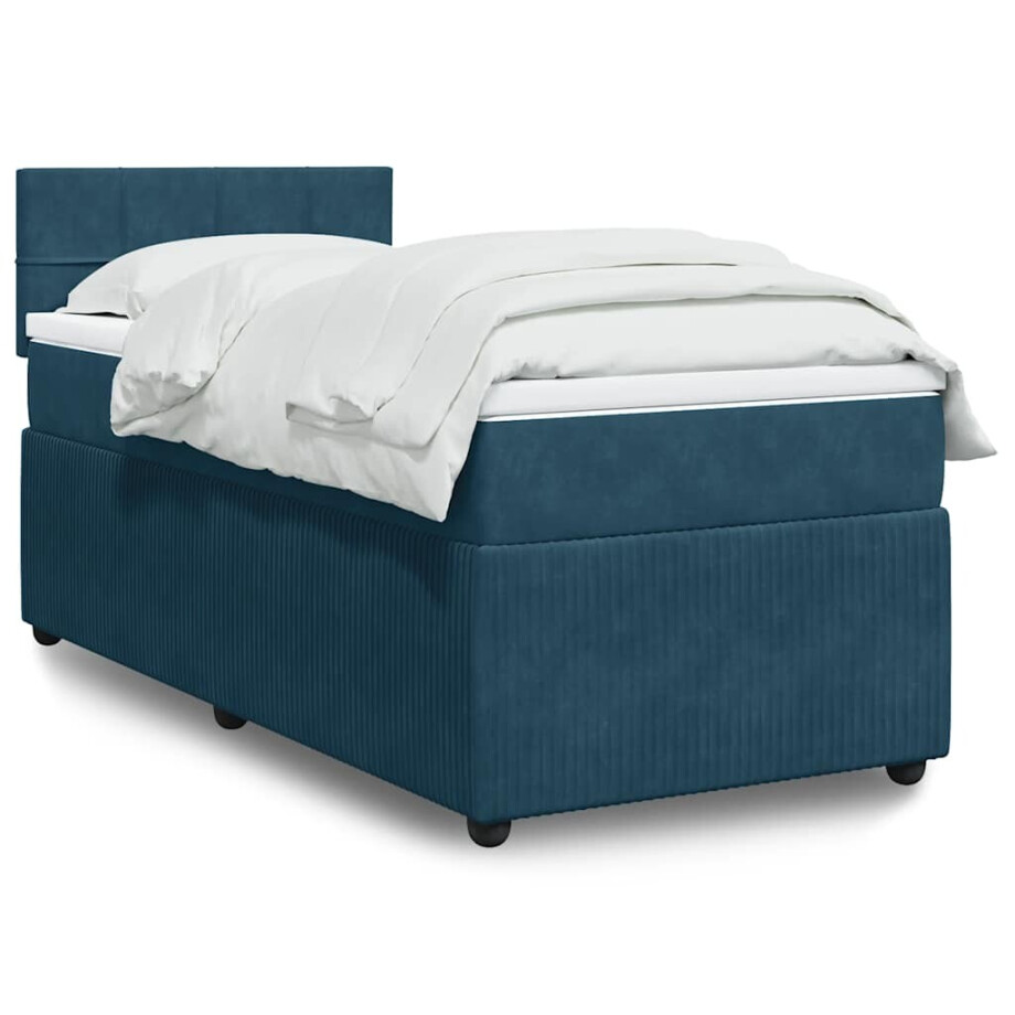 vidaXL Boxspring met matras fluweel blauw 90x200 cm afbeelding 1