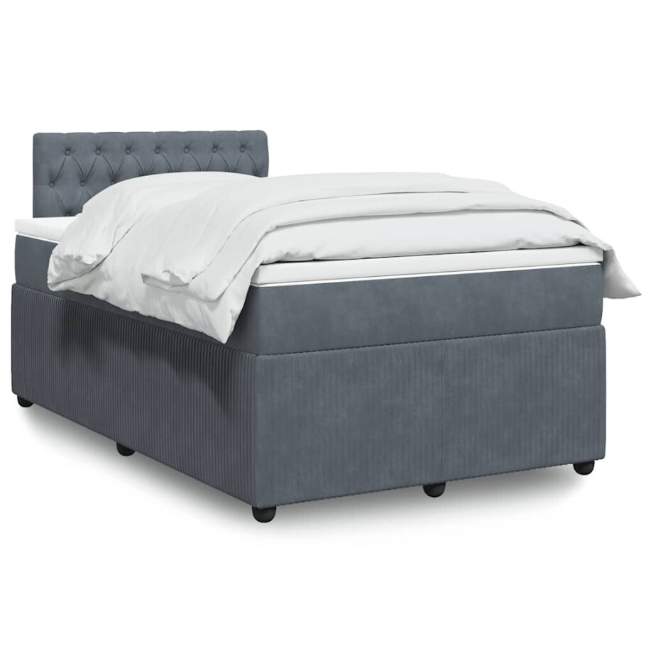 vidaXL Boxspring met matras fluweel donkergrijs 120x200 cm afbeelding 1