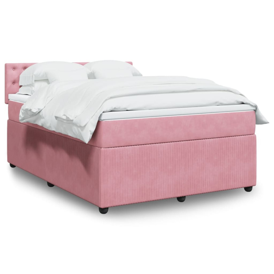 vidaXL Boxspring met matras fluweel roze 140x200 cm afbeelding 1