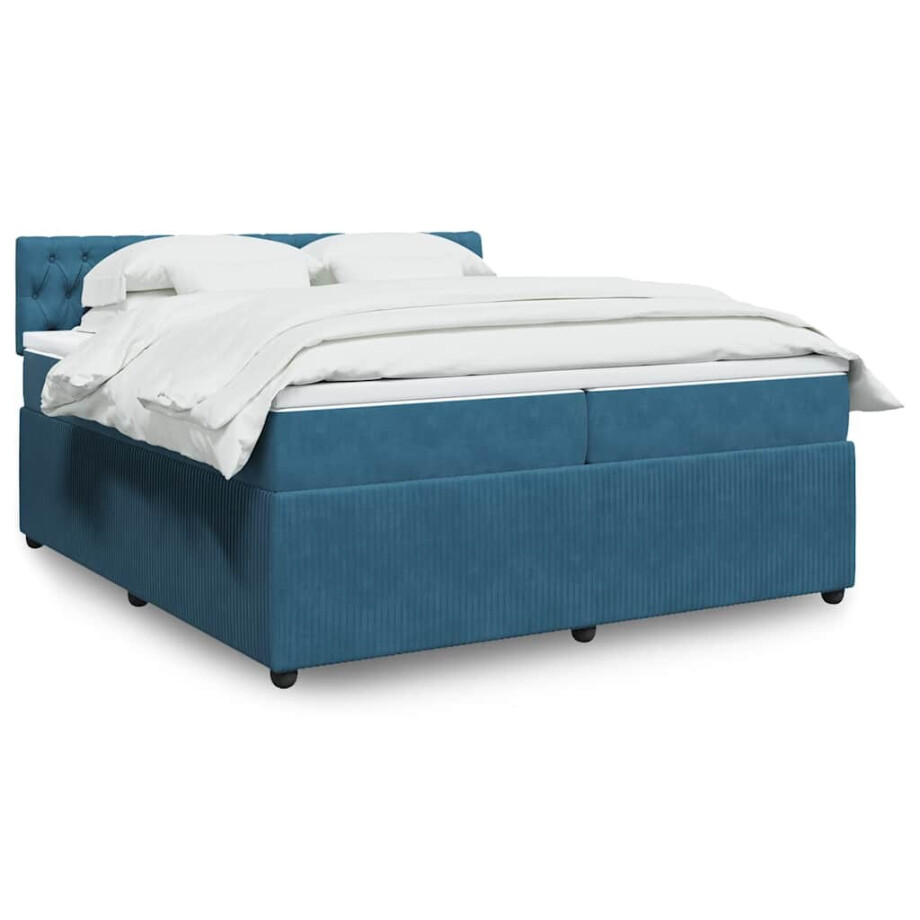 vidaXL Boxspring met matras fluweel blauw 200x200 cm vidaXL Boxspring met matras fluweel blauw 200x200 cm afbeelding 1