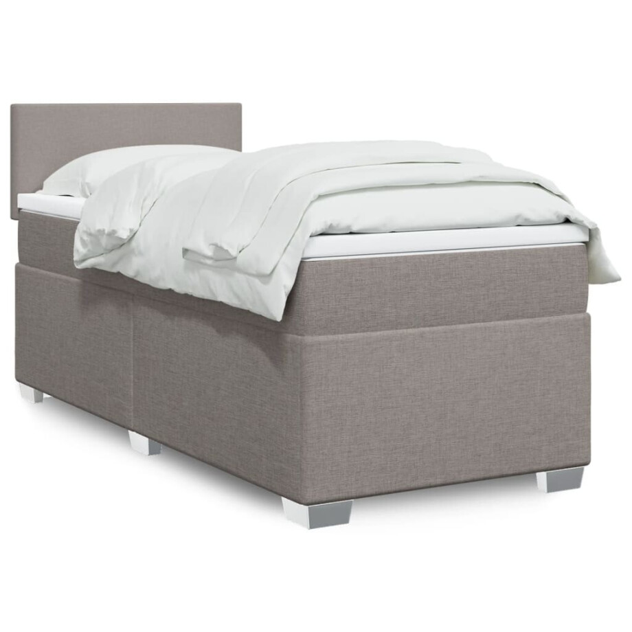 vidaXL Boxspring met matras stof taupe 100x200 cm vidaXL Boxspring met matras stof taupe 100x200 cm afbeelding 1