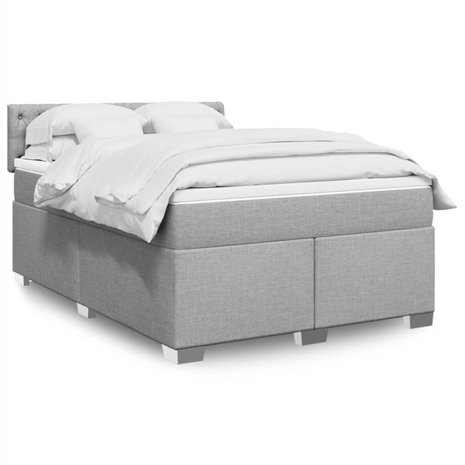 vidaXL Boxspring met matras stof lichtgrijs 140x190 cm vidaXL Boxspring met matras stof lichtgrijs 140x190 cm afbeelding 1