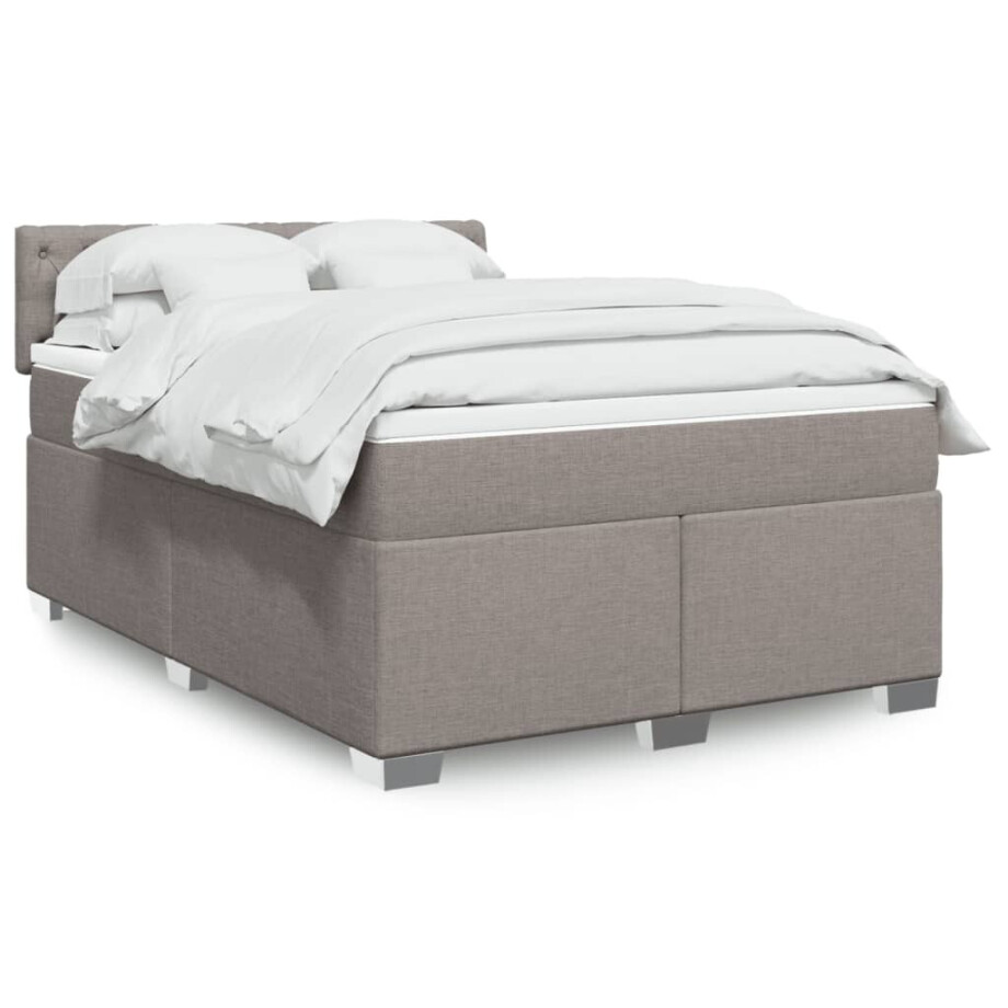 vidaXL Boxspring met matras stof taupe 140x190 cm vidaXL Boxspring met matras stof taupe 140x190 cm afbeelding 1