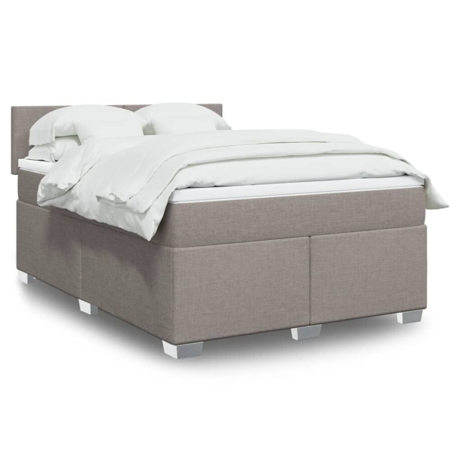 vidaXL Boxspring met matras stof taupe 140x200 cm vidaXL Boxspring met matras stof taupe 140x200 cm afbeelding 1