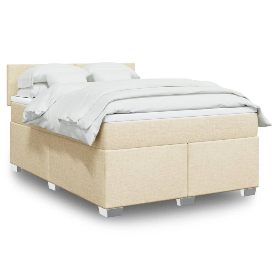 vidaXL Boxspring met matras stof crèmekleurig 140x200 cm vidaXL Boxspring met matras stof crèmekleurig 140x200 cm afbeelding 1