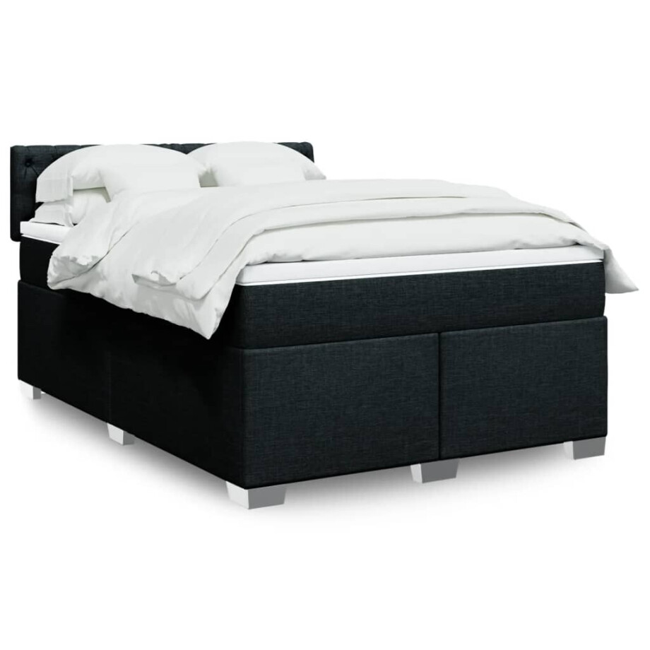vidaXL Boxspring met matras stof zwart 140x200 cm afbeelding 1