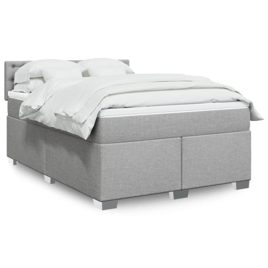 vidaXL Boxspring met matras stof lichtgrijs 140x200 cm vidaXL Boxspring met matras stof lichtgrijs 140x200 cm afbeelding 1