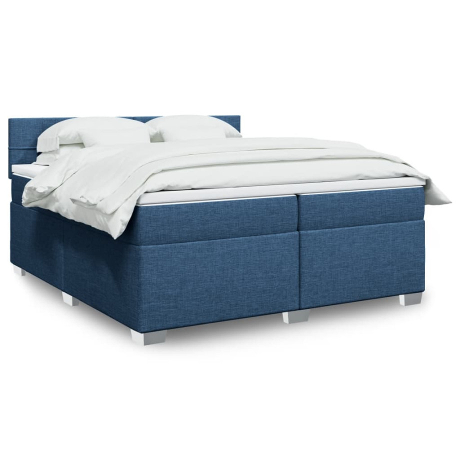 vidaXL Boxspring met matras stof blauw 200x200 cm afbeelding 1