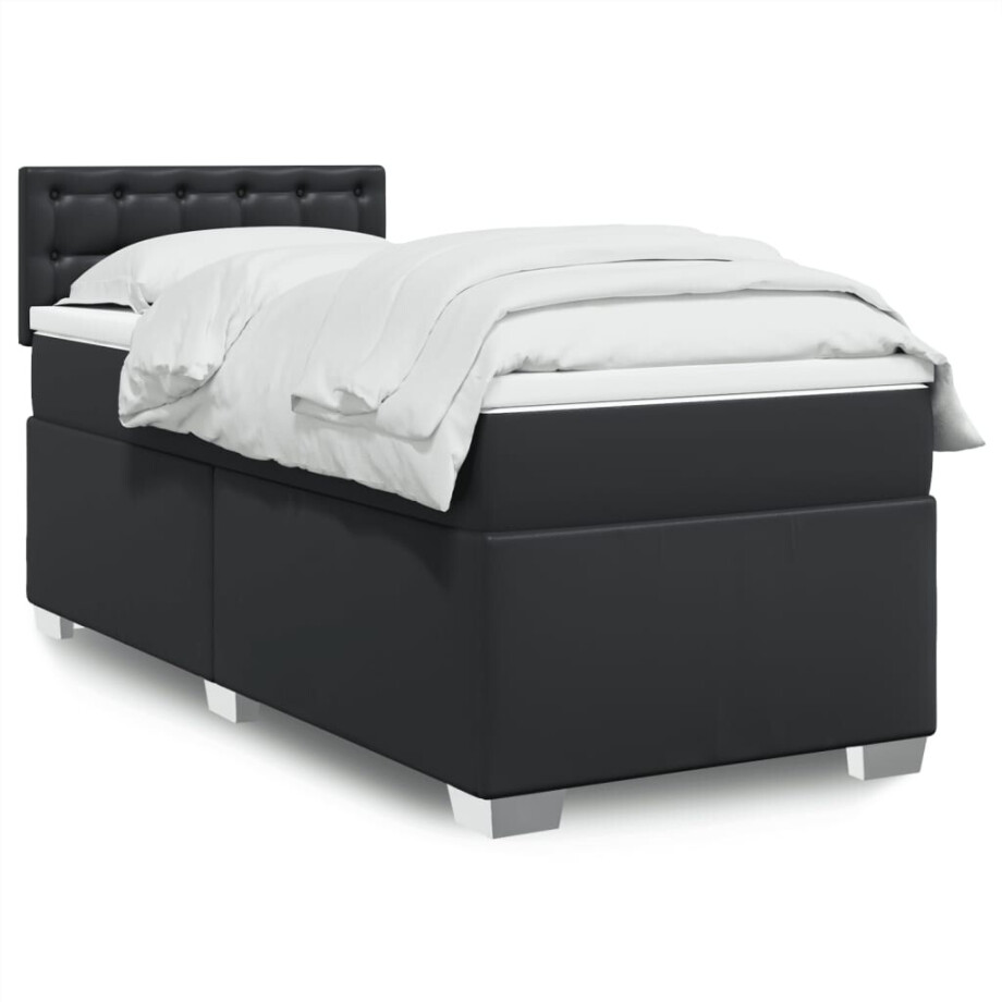 vidaXL Boxspring met matras kunstleer zwart 90x190 cm afbeelding 1