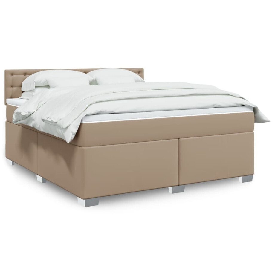 vidaXL Boxspring met matras kunstleer cappuccinokleurig 180x200 cm afbeelding 1