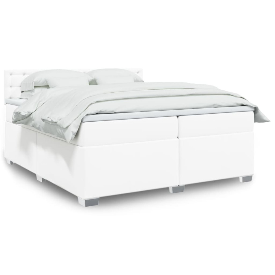 vidaXL Boxspring met matras kunstleer wit 200x200 cm afbeelding 1