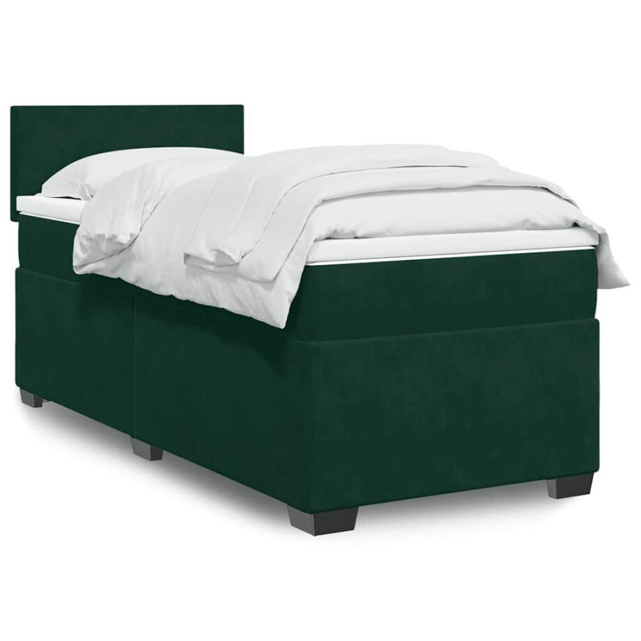 vidaXL Boxspring met matras fluweel donkergroen 90x200 cm vidaXL Boxspring met matras fluweel donkergroen 90x200 cm afbeelding 1