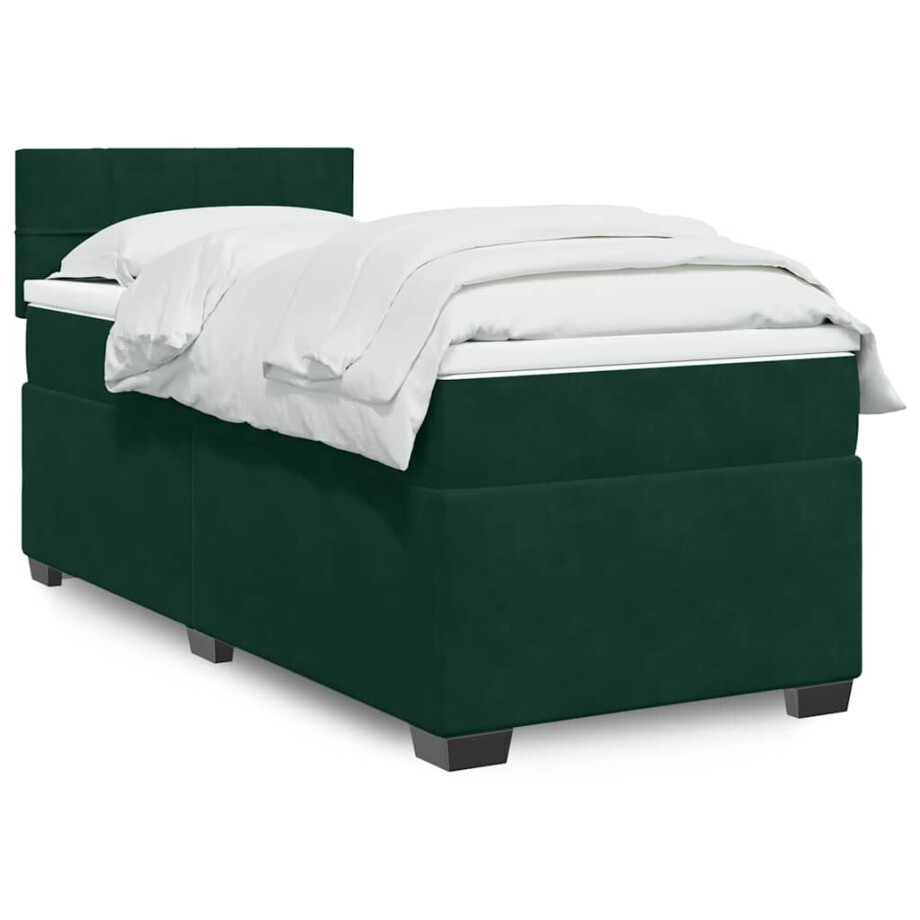 vidaXL Boxspring met matras fluweel donkergroen 100x200 cm afbeelding 1