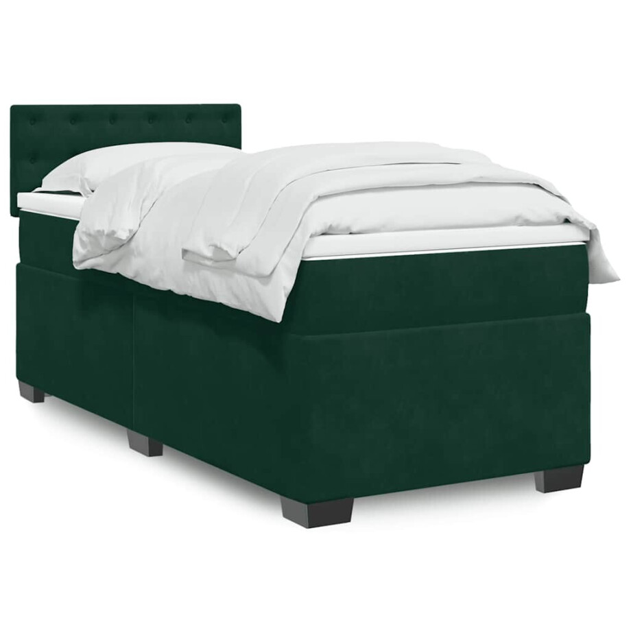 vidaXL Boxspring met matras fluweel donkergroen 100x200 cm afbeelding 1