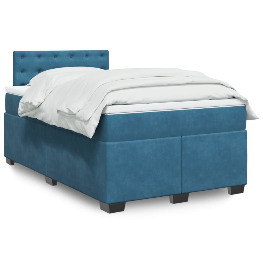 vidaXL Boxspring met matras fluweel blauw 120x190 cm afbeelding 1