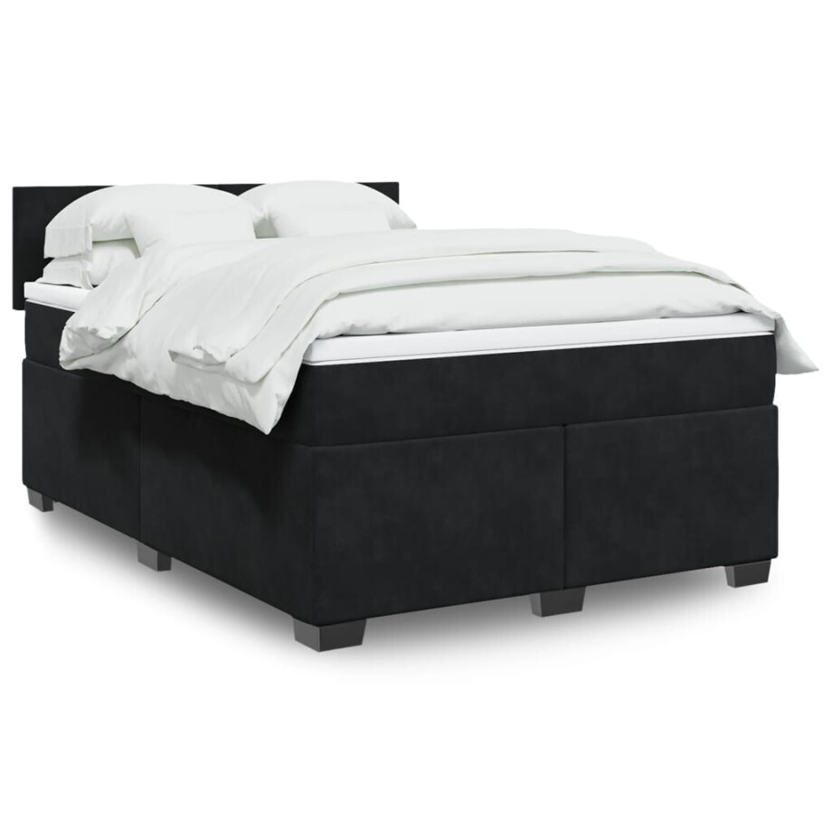 vidaXL Boxspring met matras fluweel zwart 140x190 cm afbeelding 1