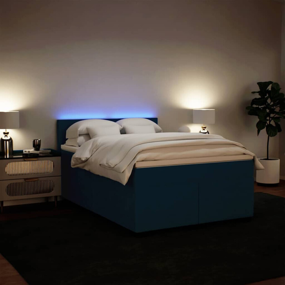 vidaXL Boxspring met matras fluweel blauw 140x190 cm afbeelding 1