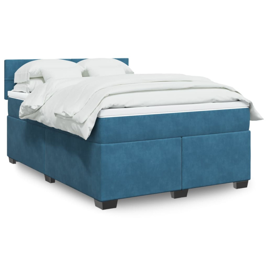 vidaXL Boxspring met matras fluweel blauw 140x190 cm afbeelding 1