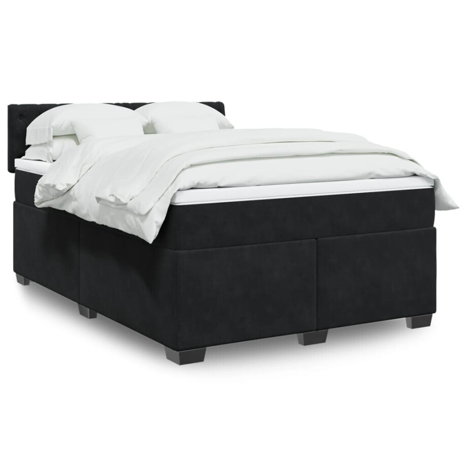 vidaXL Boxspring met matras fluweel zwart 140x190 cm afbeelding 1