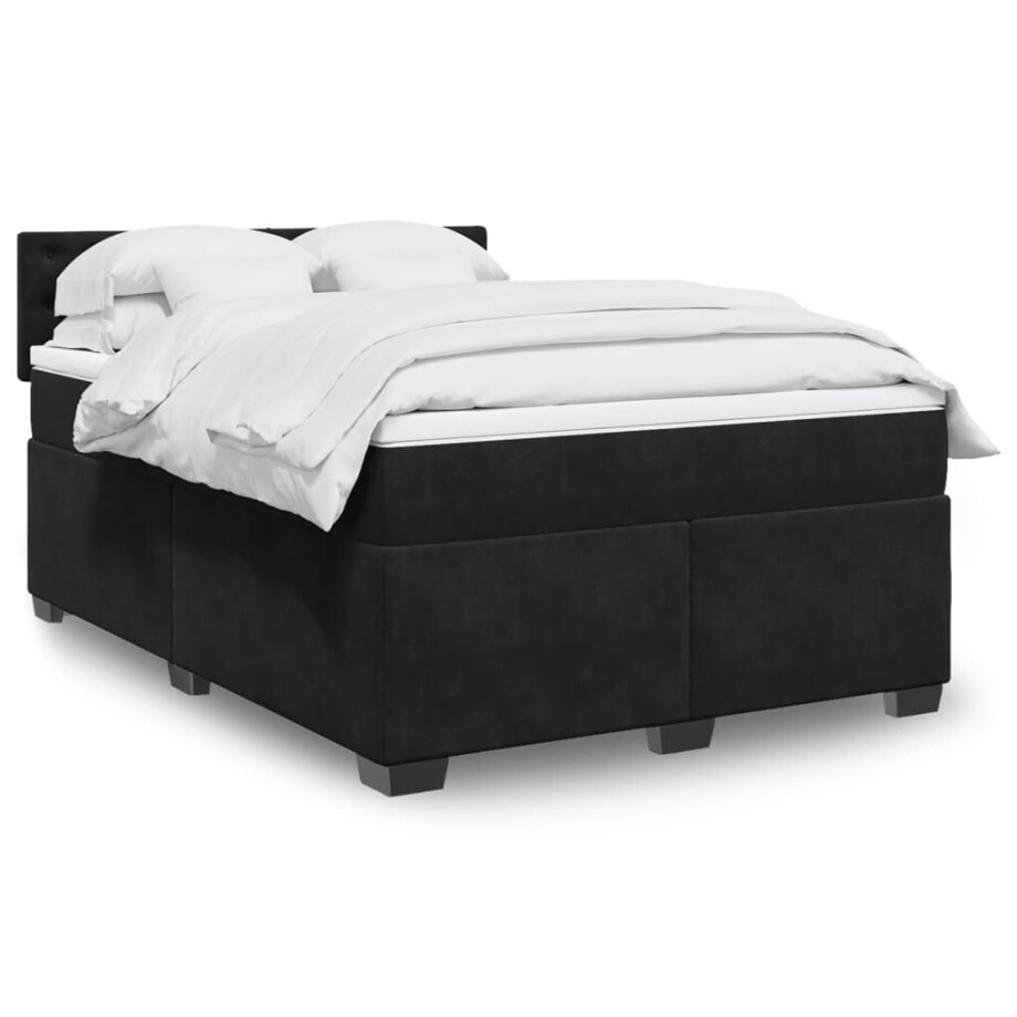 vidaXL Boxspring met matras fluweel zwart 140x190 cm vidaXL Boxspring met matras fluweel zwart 140x190 cm afbeelding 1