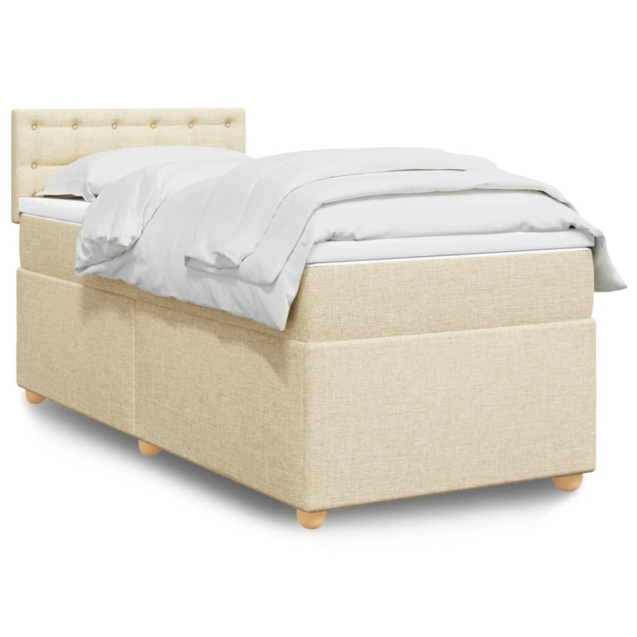 vidaXL Boxspring met matras stof crèmekleurig 80x200 cm afbeelding 1