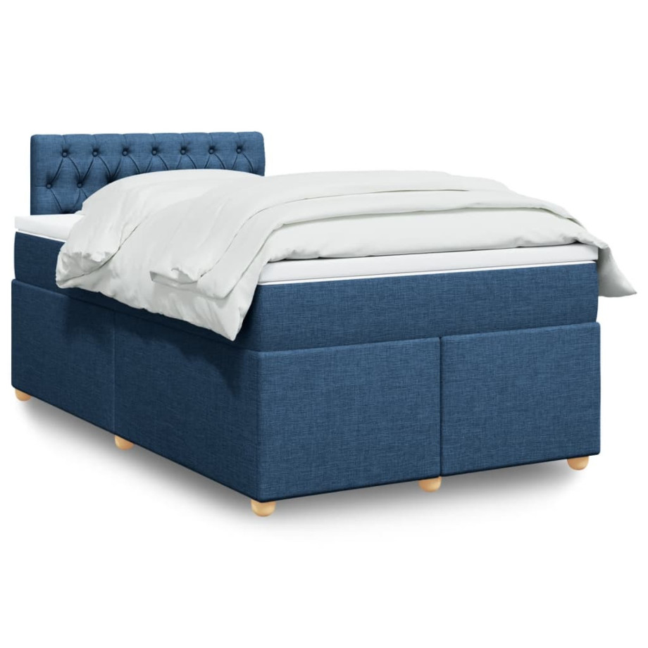 vidaXL Boxspring met matras stof blauw 120x200 cm afbeelding 1