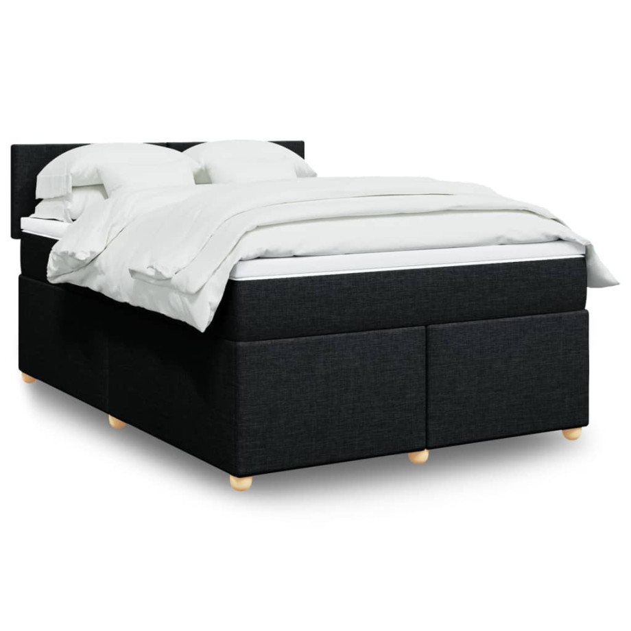 vidaXL Boxspring met matras stof zwart 140x190 cm afbeelding 1