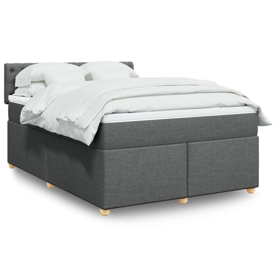 vidaXL Boxspring met matras stof donkergrijs 140x190 cm vidaXL Boxspring met matras stof donkergrijs 140x190 cm afbeelding 1