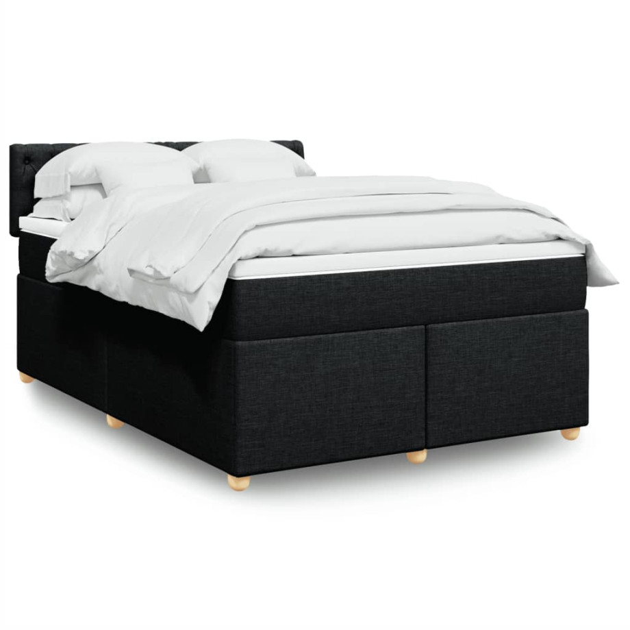 vidaXL Boxspring met matras stof zwart 140x190 cm vidaXL Boxspring met matras stof zwart 140x190 cm afbeelding 1