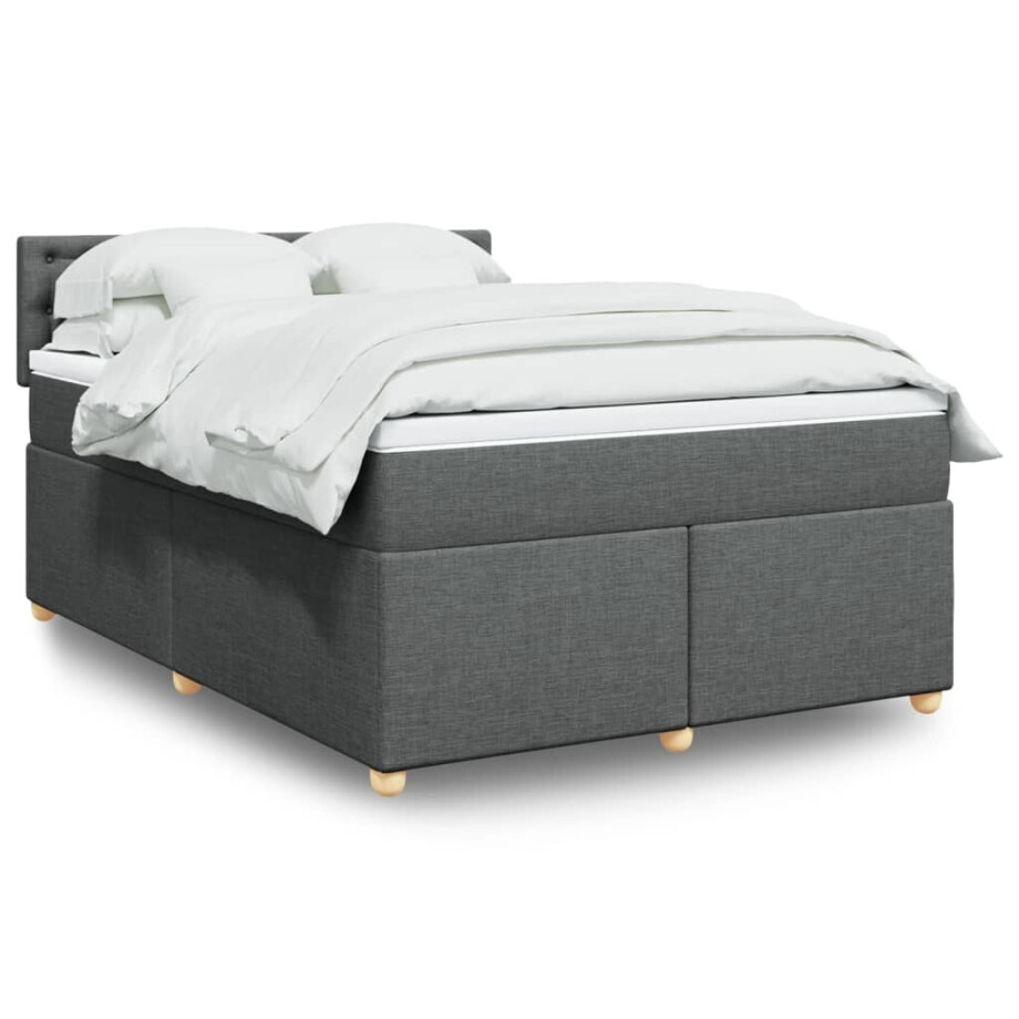 vidaXL Boxspring met matras stof donkergrijs 140x190 cm vidaXL Boxspring met matras stof donkergrijs 140x190 cm afbeelding 1