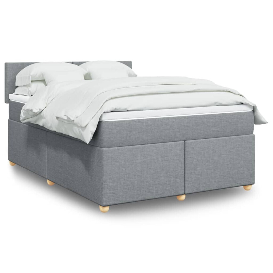 vidaXL Boxspring met matras stof lichtgrijs 140x200 cm vidaXL Boxspring met matras stof lichtgrijs 140x200 cm afbeelding 1